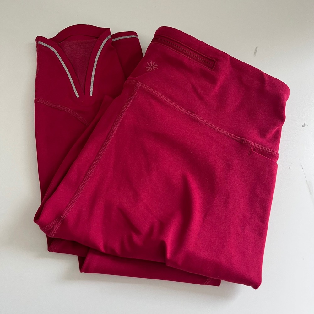 Athleta Women's Run Free Tight 7/8 Leggings Small Pink Red Activewear Workout